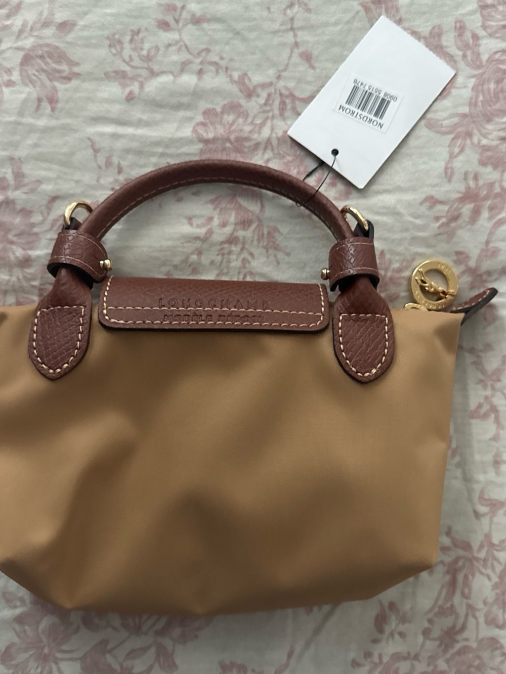 Longchamp Beige Mini Tote with Brown Leather Trim